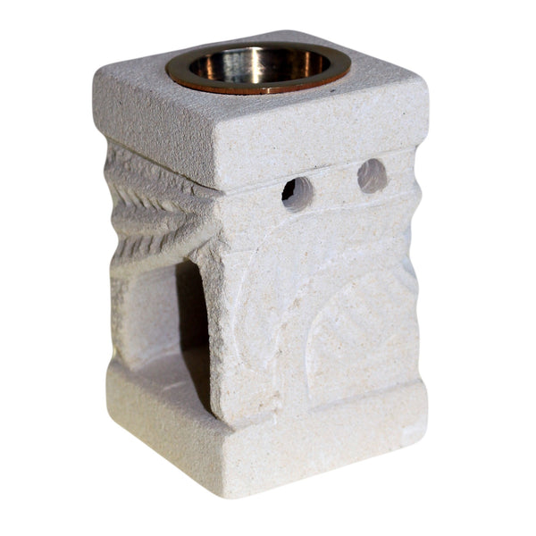Indonesian Sandstone Oil Burner - Carved Leaf-Oil Burner-Serenity Gifts