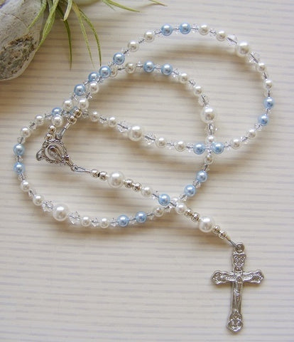 Baby Handmade First Rosary - Czech Blue Pearl-Jewellery-Serenity Gifts