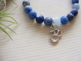 Gemstone Stretch Bracelet - Silver Om Blue Throat Chakra-Chakra Gifts-Serenity Gifts