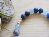 Gemstone Stretch Bracelet - Silver Om Blue Throat Chakra-Chakra Gifts-Serenity Gifts
