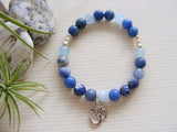 Gemstone Stretch Bracelet - Silver Om Blue Throat Chakra-Chakra Gifts-Serenity Gifts