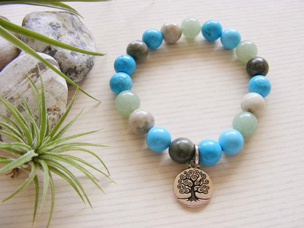 Green Aventurine Peace Jade Stretch Bracelet - Silver Tree of Life-Jewellery-Serenity Gifts