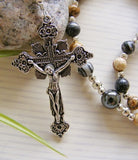 Handmade Rosary - Fossil Crinoid, Picture Jasper and Bronzite-Rosary Beads-Serenity Gifts