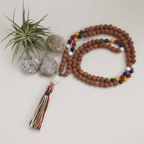Handmade Mala Beads - Rudraksha and 5 Buddha Colour Beads-Mala Beads-Serenity Gifts