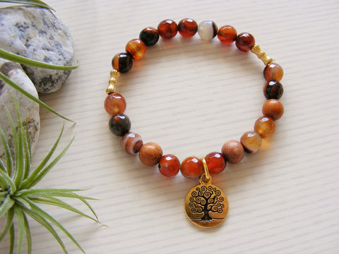 Dream Agate and Rosewood Energy Bracelet - Gold Tree of Life-Jewellery-Serenity Gifts