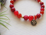 Gemstone Stretch Bracelet - Silver Om Red Root Chakra-Chakra Gifts-Serenity Gifts