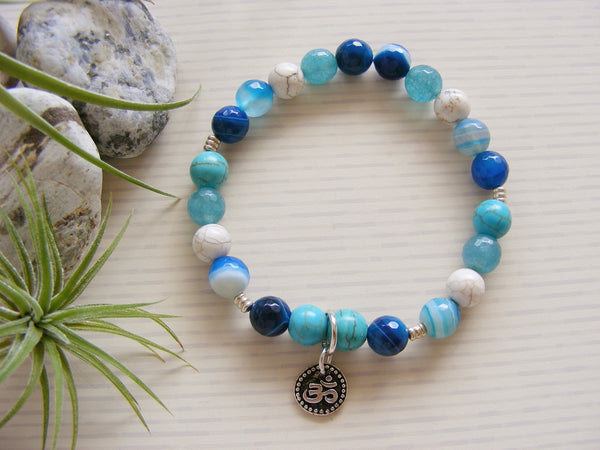 Blue Agate and Turquoise Stretch Bracelet - Om-Jewellery-Serenity Gifts