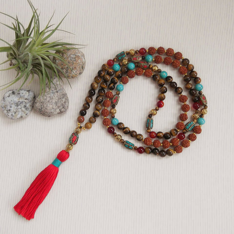 Handmade Mala Beads - Rudraksha, Tiger Eye and Tibetan Beads-Mala Beads-Serenity Gifts