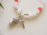 First Communion Handmade Bracelet - White Pink Jade-Holy Communion-Serenity Gifts