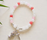 First Communion Handmade Bracelet - White Pink Jade-Holy Communion-Serenity Gifts
