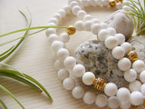 Handmade Mala Beads - White Jade - Ohm Charm-Mala Beads-Serenity Gifts