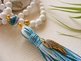 Handmade Mala Beads - White Jade Angel Wing Charm-Mala Beads-Serenity Gifts